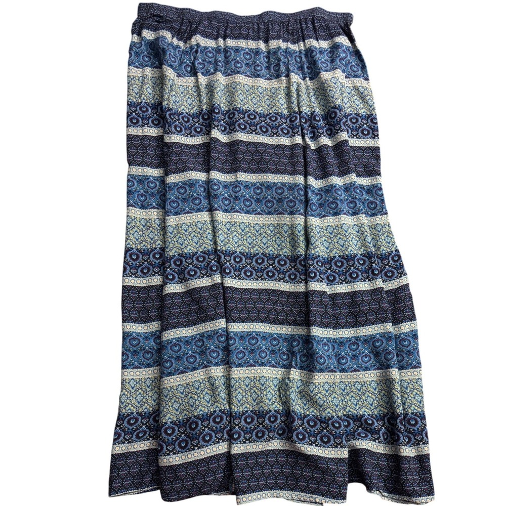 Lord & Taylor Vintage Peasant Maxi Skirt Blue Striped Geometric Boho Gypsy 3X